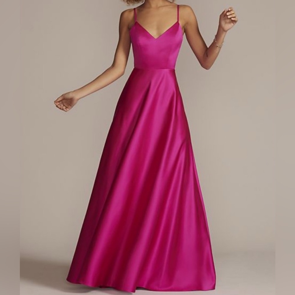Hot Pink Satin Elegant Evening Gown - Lace Up Open Back Formal Dress - Size 2